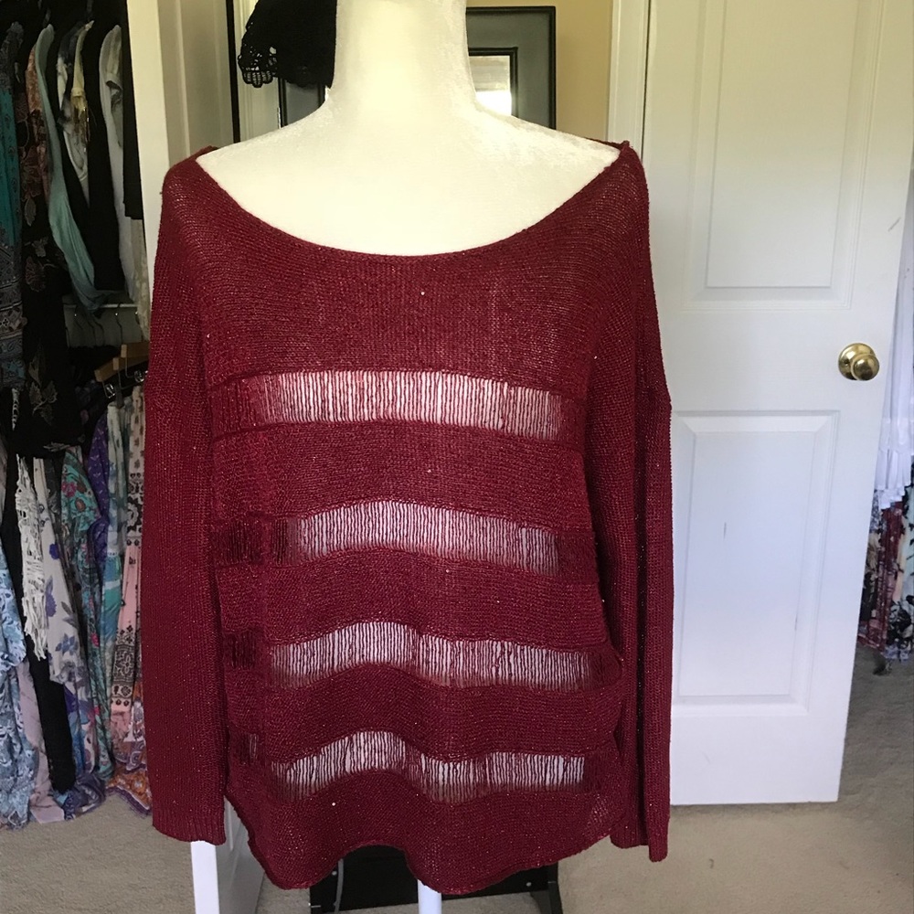 Rock and republic red sparkle distressed sweater
